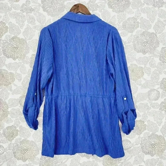 Chico's Women's Utility Jacket Size 2/ 12 Full Zip Textured Blue 7072 - Picture 2 of 8